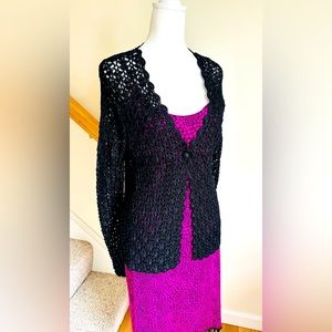 INC black lace sweater, v-neck with single button closure. Size medium (8-10).